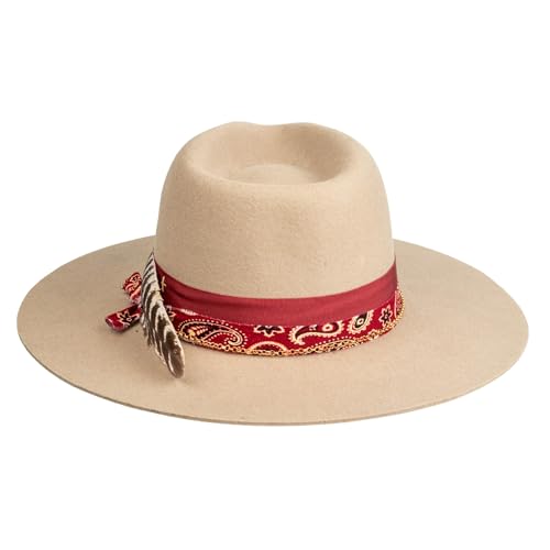 Image of RUEDIGER Vintage Wide Brim Fedora Hats 100% Wool Stiff Felt Hat Rancher Hat with Lightning Logo Handmade Distressed /Burned