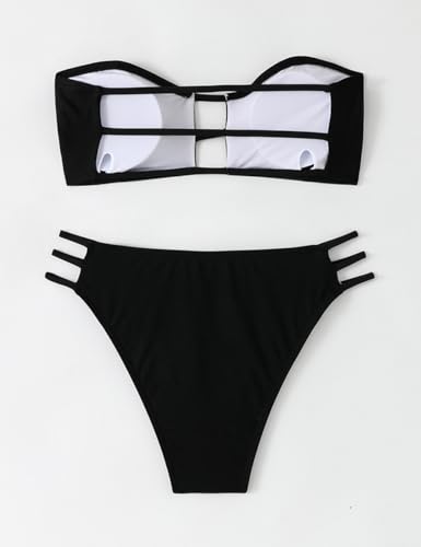 Tainehs Women's Two Piece Strapless Bikini Sets Bandeau Cutout Swimsuit High Cut Bathing Suits4