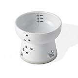 NECOICHI Raised Cat Water Bowl, Elevated, with Measurement Lines, Dishwasher and Microwave Safe (Cat, Extra Tall) White