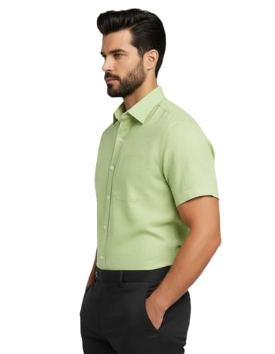 Image of Amazon Brand - INKAST Men's Cotton Solid Plain Half Sleeve Shirt | Plain Regular Fit Casual Shirt for Mens