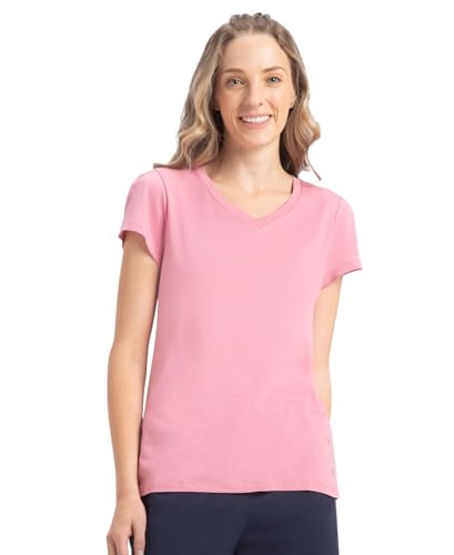 Image of Jockey RX12 Women Micro Modal Cotton Relaxed Fit Solid V Neck Half Sleeve T-Shirt