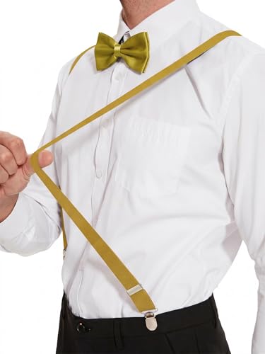 Image of habibee Suspenders and Bow Tie Set for Men, Adjustable Elastic Braces with Y-Back, Diverse Colors, Strong Clips