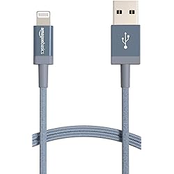 Cargador Lightning Amazon Amazon Basics - Cable Lightning a USB-A de nailon trenzado, cargador certificado por MFi, color gris oscuro, 0,9 m