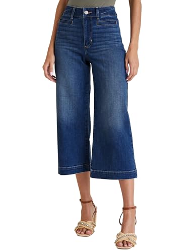 Capri Jeans for Women High Waisted Wide Leg Capri Pants Strechy Loose Denim Capris with Pockets