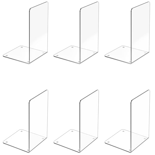 Acrylic Bookends 6 Pcs, Clear Book Ends for Shelves, Transparent Organizer, Holder Stand Decorative...