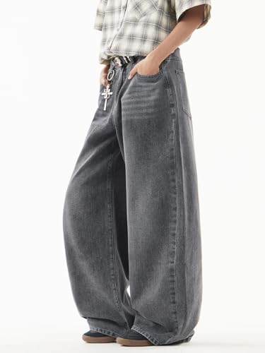 Image of DFGIGT Mens Baggy Jeans Wide Leg Denim Pants Y2k Loose Fit Streetwear | Hip Hop,Vintage 2000s,Jinco Jeans,Straight Leg,5 Pockets