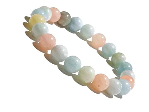 Aquamarine and Morganite Round Beaded Bracelet, Blue Aquamarine Stone, Pink Morganite Stone