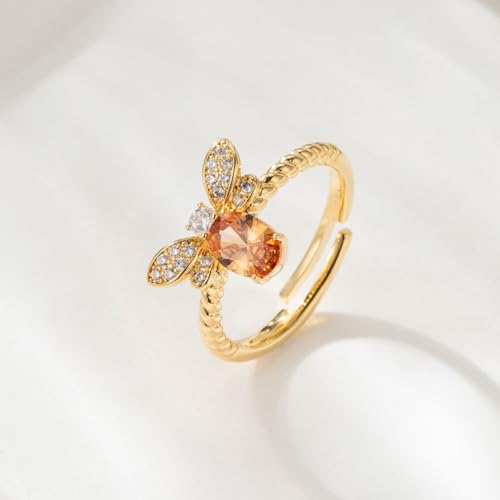 Kokoma Cute Bee Ring for Women Cubic Zirconia Honeybee Open Statement Rings Engagement Eternity Promise Ring Adjustable Band 14K Gold Plated4
