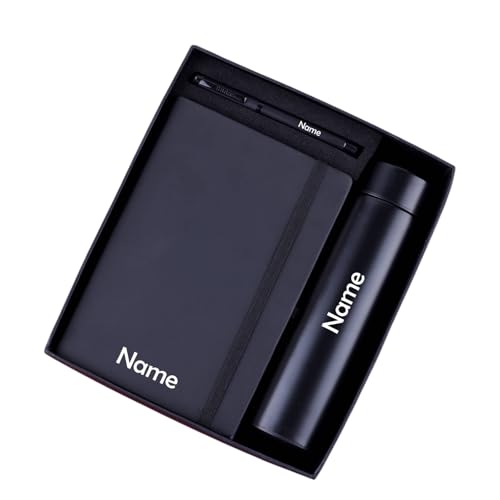 Image of Personalized Diary Gift Set with Bottle & Pen Black | 3-in-1