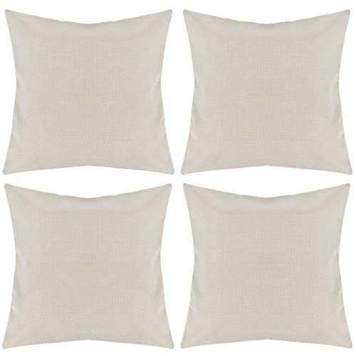 BELLE VOUS Blank Sublimation Pillow/Throw Cases (4 Pack) - 45 x 45cm / 17.72 x 17.72 inches - Cream Polyester Cushion Covers with Invisible Zippers for DIY Press Printing/Heat Transfer and Sofa Decor