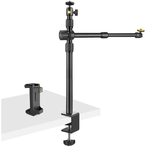HEMMOTOP Overhead Tripod for Camera, 14"-32.7" Adjustable Camera Desk Mount, Phone Arm Stand with Table C-Clamp and 2 Ball Heads for Live Streaming, Photo Video Shooting OS-03 Cover