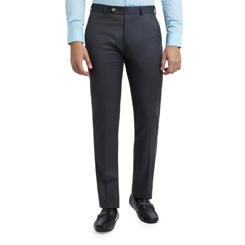 Image of Raymond Men Slim Fit Solid Pattern Poly Viscose Blend Pleatless Formal Trouser