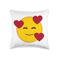 Official Emoji Floating Hearts Yellow Smile Face Throw Pillow