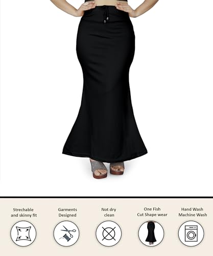 Image of Mogsa Women's Lycra Fishcut Saree Shapewear Petticoat - Tummy Control Slim Fit Stretchable Shaper Skirt with Drawstring & Side Slit for Sarees