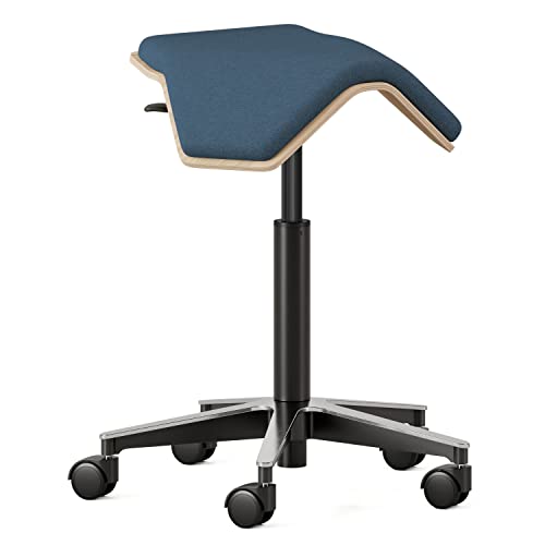 Image of Branch Saddle Chair, Ergonomic Rolling Stool | Birch Plywood Frame and Recycled Seat Fabric, Height Adjustable Saddle Seat for Active Sitting and Better Posture, Pacific