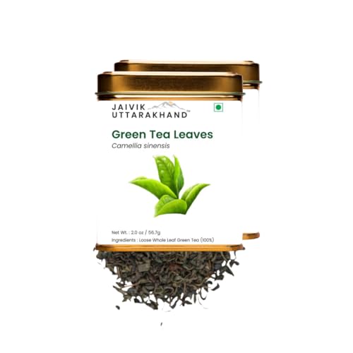 Image of Jaivik Uttarakhand - Dried Green Leaves Tea (113.4 g), Energy Booster, High Caffeine, Non-GMO, Gluten Free, Helps in Stress Relieving, Pack of 2 Tin Box