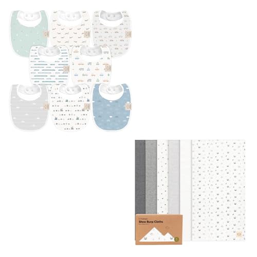 KeaBabies 8-Pack Baby Bibs for Girls & Boys and 6-Pack Burp Cloths Baby Girl, Boy - Teething Baby Bibs for Boy, Girl, Large Baby Burp Cloths