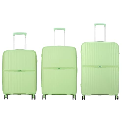 Image of VIP Plastic Hard Shell 8 Spinner Wheels Glider NXT Check-in Trolley Bag Set - (51+61+71cms) for Travel (SO3, Light Green), Small, Large, Medium