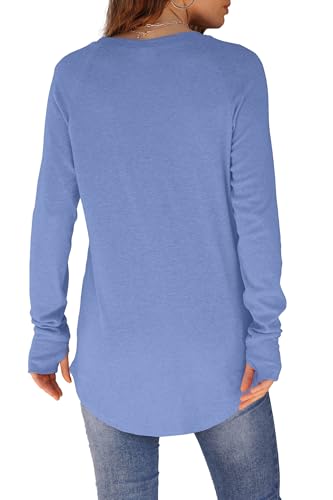Image of XIEERDUO Womens Tunic Tops to Wear with Leggings Long Sleeve Thumb Hole Shirts Crew Neck Curved Hem