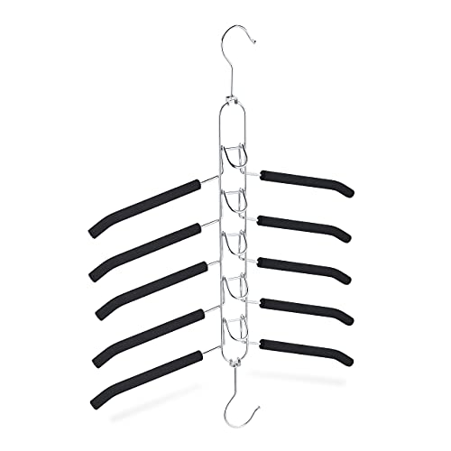 Relaxdays klädhängare, 5 vadderade hängare, horisontella och vertikala, halkfria, utrymmesbesparande, svart/silver