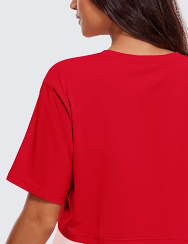 Image of CRZ YOGA Pima Cotton High Neck Crop T-Shirt | Workout, Naturally Soft, Loose Fit, Short Sleeve Tops for Women