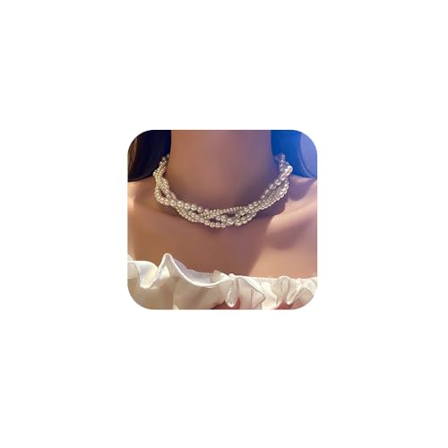 Faux Pearl Twisted Necklace Pearl Cluster Choker Necklace Multi strand Imitation Pearl Necklace Chunky Statement Necklace for Women