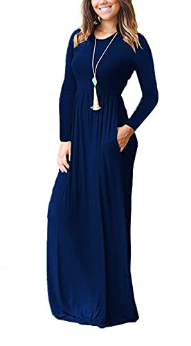 Image of AUSELILY Women's Classic Long Sleeve Dress Loose Plain Long Casual Maxi Dresses with Pockets 2026