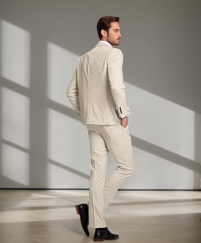 Linen Suit Slim Fit 2 Piece Lightweight Casual Summer Beach Wedding Groomsmen Formal Blazer Pant3