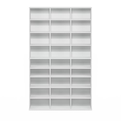 Image of Furinno Jaya DVD Shelf, Wide 24-Shelf CD Rack, Media Shelf with Adjustable Shelves, Easy Assembly DVD Storage Cabinets for CD Bluray Game Disc, for Living Room, Home Office, Plain White