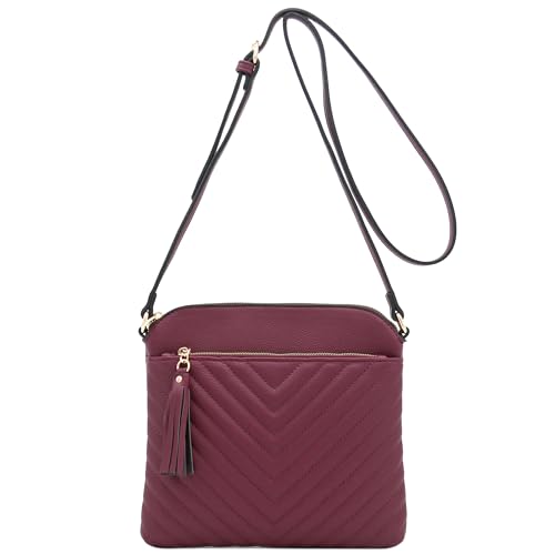 Image of FashionPuzzle Chevron Quilted Medium Crossbody Bag with Tassel Accent