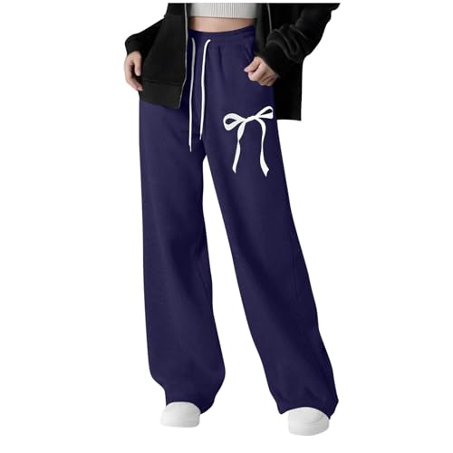 Baggy Sweatpants for Girls Elastic Waist Straight Wide Leg Joggers with Pockets Fall Trendy Workout Pants Size 10-12