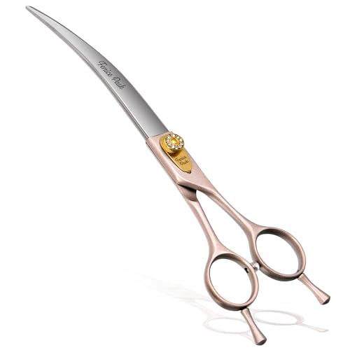 Fenice Peak Professional Curved Dog Grooming Scissors 8” Rose Gold 440C Stainless Steel Pet Cutting Shears Safety Trimming Shearing for Dogs Cats Fenice Peak Professional Curved Dog Grooming Scissors 8” Rose Gold 440C Stainless Steel Pet Cutting Shears Safety Trimming Shearing for Dogs Cats