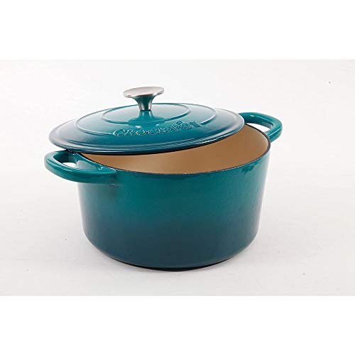 Image of Crock-Pot Artisan 5-Quart Round Enameled Cast Iron Dutch Oven - Teal Ombre, Durable Heavy-Duty Cookware for Slow Cooking, Roasting, Baking with Lid