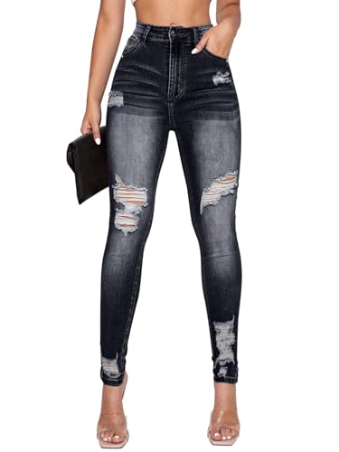 Image of KUNMI Women's Ripped Skinny Jeans Distressed Stretchy Denim Pants