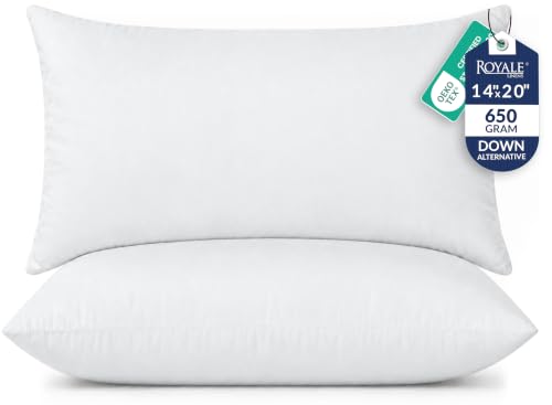 ROYALE LINENS 14 x 20 Pillow Insert - Down Alternative Throw Pillows Insert - Rectangle Pillow Pack of 2 White - Bed & Couch Pillows - Inner Cushion for Bed Cushion for Living Room - Shams Stuffer