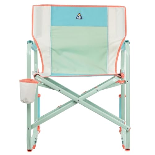 Image of GCI Outdoor Freestyle Rocker Camping Chair | Portable Folding Rocking Chair with Solid, Durable Armrests, Drink Holder & Comfortable Backrest - Ivory Color Block