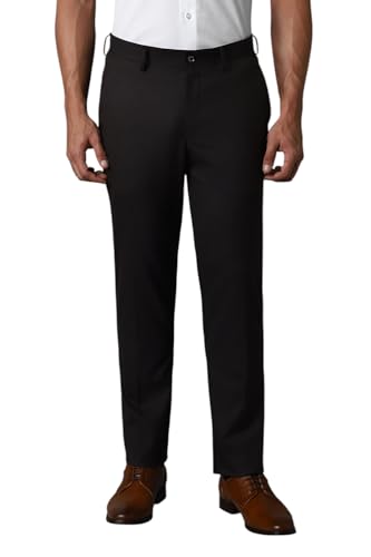 Image of Louis Philippe Men Black Slim Fit Solid Flat Front Formal Trousers