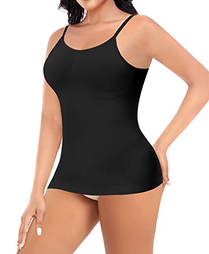 Werkiss Shapewear Camisole Tank Tops Cami with Built in Bra(#1 Black-seamless393-uknews, M)