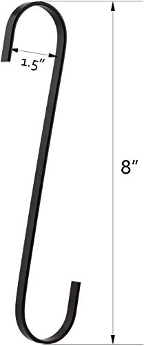 Ruiling 6-Pack 8 Inch Black Chrome Finish Steel Hanging Flat Hooks - S Shaped Hook Heavy-Duty S Hooks, For Kitchenware, Pots, Utensils, Plants, Towels, Gardening Tools, Clothes #TOP1