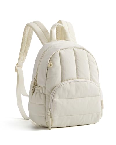 BAGSMART Mini Backpack for Women, Lightweight Puffer Small Backpack Purse, Quilted Casual Travel Daypack, Cute Water-Resistant Bookbag for Daily, Beige
