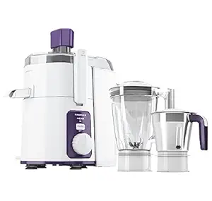 Havells Hexo 1000 watts 2 Jar Juicer Mixer Grinder with 2.5 Kg 100% Ball Bearing Copper Motor,22000 RPM, 2Ltr Polycarbonate Jar, Metal Teeth Coupler & 2 Years Warranty (White & Purple)