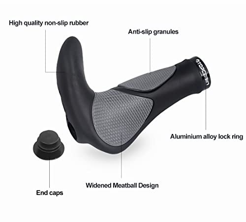 Image of TOPCABIN Ergonomic Bike Grips - Widen Holding Rubber Grips with Aluminum LockGrips for Mountain & Road Bikes