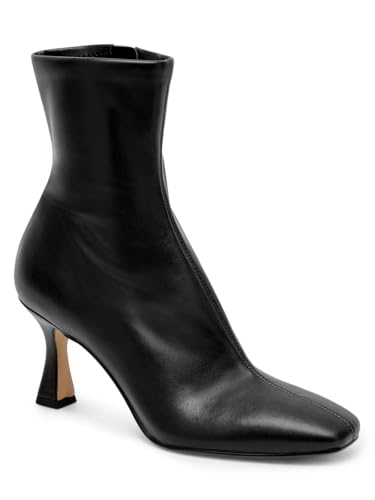 Coutgo Womens Kitten Heel Ankle Boots Square Toe Side Zipper Dressy Booties Fall Shoes, Black PU, Size 10