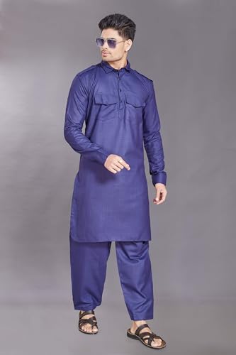 Image of DIVISIVE Men's Cotton Blend Pathani Kurta Pyjama Set