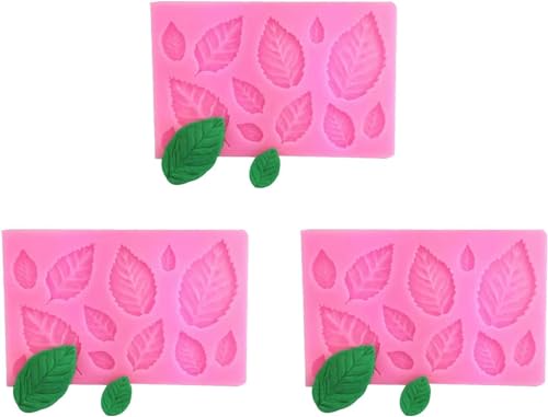 3 Pcs Pink 3D Small Leaf Molds Silicone for Sugar Paste, Chocolate, Fondant, Butter, Resin, Polymer Clay, Wax, Soap, Crafting Projects and Cake Decoration Decorating