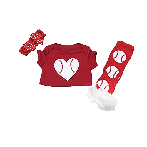 Petitebella Baseball Heart Baby Bodysuit Leg Warmer Nb-18m3