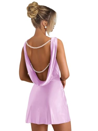 Satin Backless Homecoming Dresses 2025 with Pearls Short Formal Cocktail Party Gown