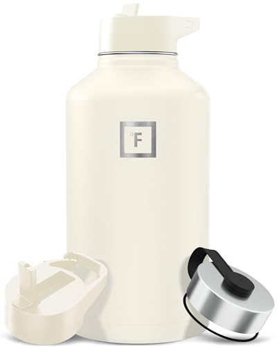 Image of IRON FLASK Camping & Hiking Hydration Flask with Straw, Wide Mouth Insulated Stainless Steel Sports Water Bottle - 64 oz Cashmere Cream