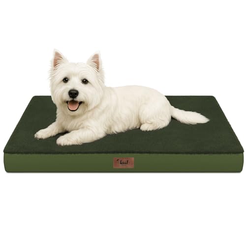 Image of Comfort Dog Bed for Small Dogs & Cats, Waterproof Dog Crate Mat Orthopedic Egg Crate Foam with Washable Removable Cover, Olive Green