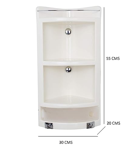 Image of CIPLA PLAST Italy Corner Cabinet for Bathroom Wall | Plastic Multipurpose Wall Mount Bathroom Corner Shelf & Storage Rack | Corner Cabinet Shelf with Towel Holder | (White) BRC-717